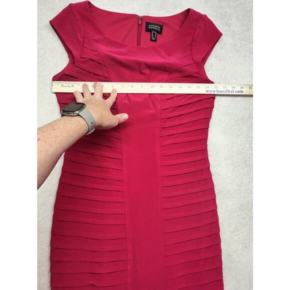 Adrianna Papell Dress Size 6 Pink Sheath Tiered Round Neck Cap Sleeve Stretch - Picture 4 of 7